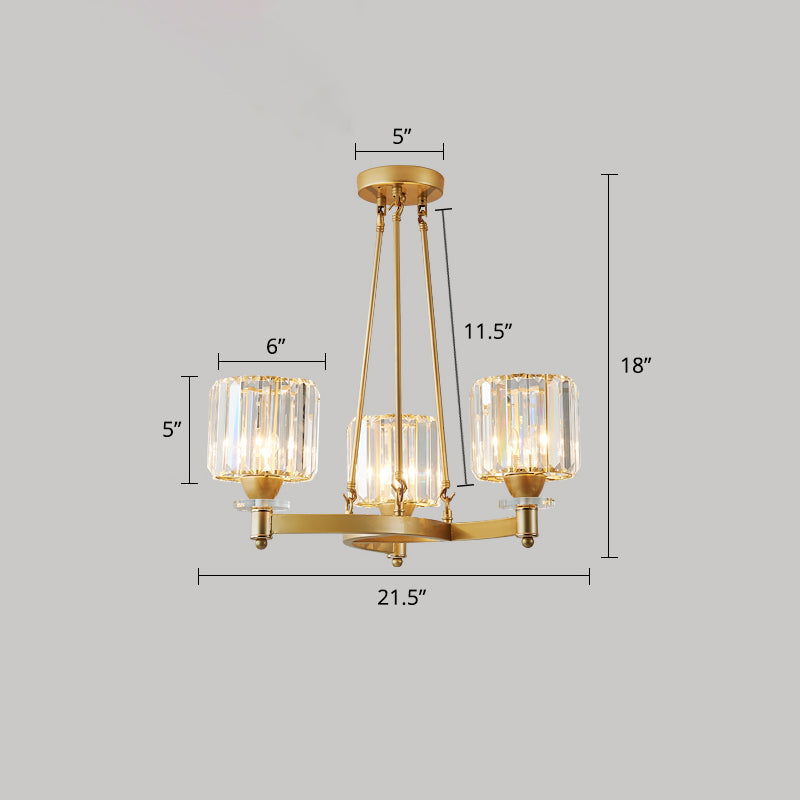 Cylindrical Ceiling Pendant Lamp Modern Crystal Living Room Chandelier Light Fixture 3 Gold Clearhalo 'Ceiling Lights' 'Chandeliers' 'Modern Chandeliers' 'Modern' Lighting' 2335905