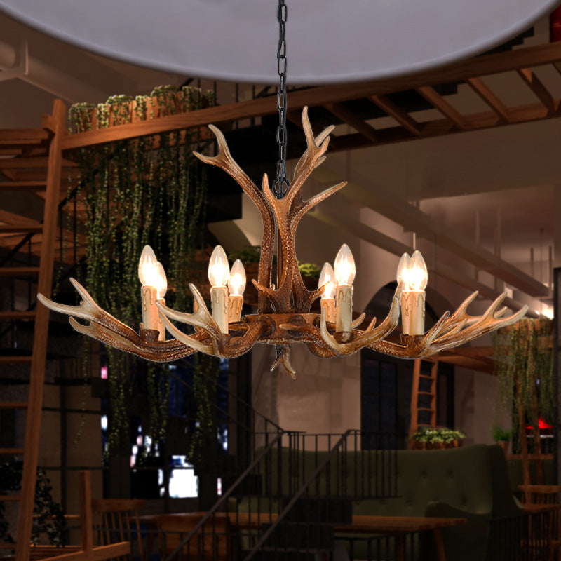 6/8 Lights Antler Ceiling Chandelier Rustic Khaki Resin Suspension Light for Restaurant Clearhalo 'Ceiling Lights' 'Chandeliers' Lighting' options 233592