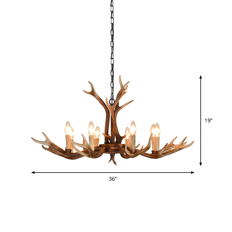 6/8 Lights Antler Ceiling Chandelier Rustic Khaki Resin Suspension Light for Restaurant Clearhalo 'Ceiling Lights' 'Chandeliers' Lighting' options 233595