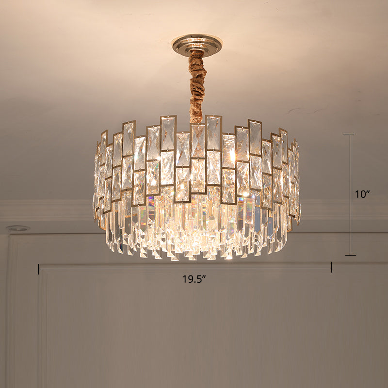 Round Living Room Chandelier Light Fixture K9 Crystal Modernism Hanging Pendant Light Gold 19.5" Clearhalo 'Ceiling Lights' 'Chandeliers' 'Modern Chandeliers' 'Modern' Lighting' 2335978