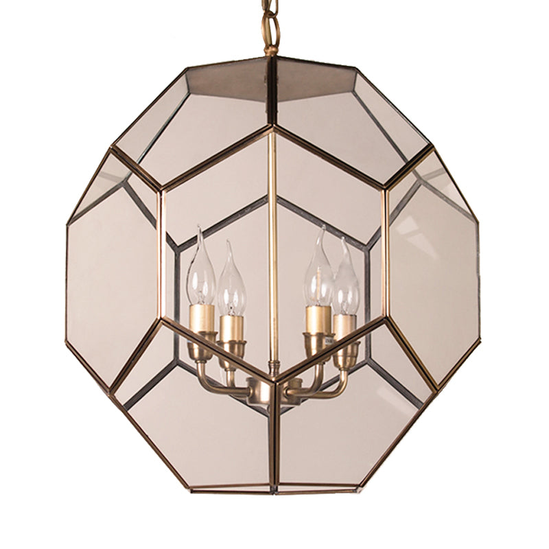 Hexagon Ceiling Chandelier Modernism Brown/ Clear Glass 4 Heads Hanging Light Fixture for Bedroom Clearhalo 'Ceiling Lights' 'Chandeliers' 'Glass shade' 'Glass' Lighting' 233598