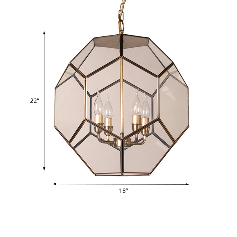 Hexagon Ceiling Chandelier Modernism Brown/ Clear Glass 4 Heads Hanging Light Fixture for Bedroom Clearhalo 'Ceiling Lights' 'Chandeliers' 'Glass shade' 'Glass' Lighting' 233599