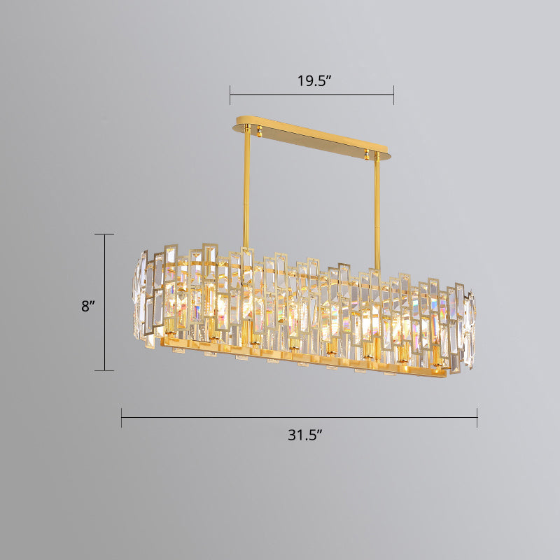 Modern Drum Pendant Lamp Tri-Sided Crystal Rods Bedroom Chandelier Light in Gold Gold 31.5" Clearhalo 'Ceiling Lights' 'Chandeliers' 'Modern Chandeliers' 'Modern' Lighting' 2335997