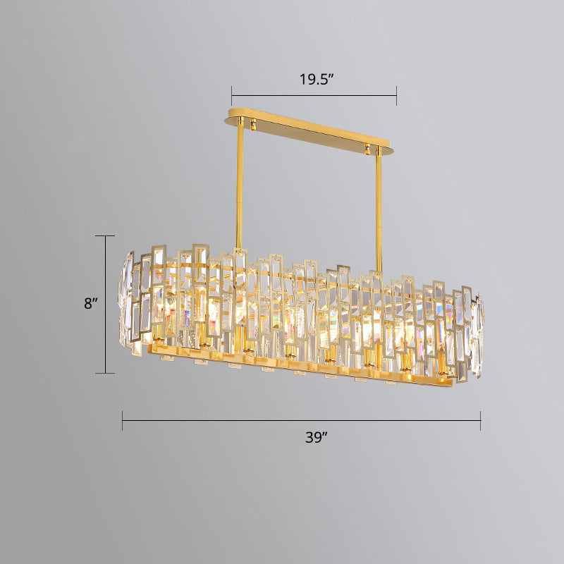 Modern Drum Pendant Lamp Tri-Sided Crystal Rods Bedroom Chandelier Light in Gold Gold 39" Clearhalo 'Ceiling Lights' 'Chandeliers' 'Modern Chandeliers' 'Modern' Lighting' 2335999