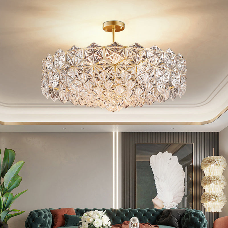 Crystal Hexagons Chandelier Minimalistic Gold Pendant Ceiling Light for Living Room Clearhalo 'Ceiling Lights' 'Chandeliers' 'Modern Chandeliers' 'Modern' Lighting' 2336003