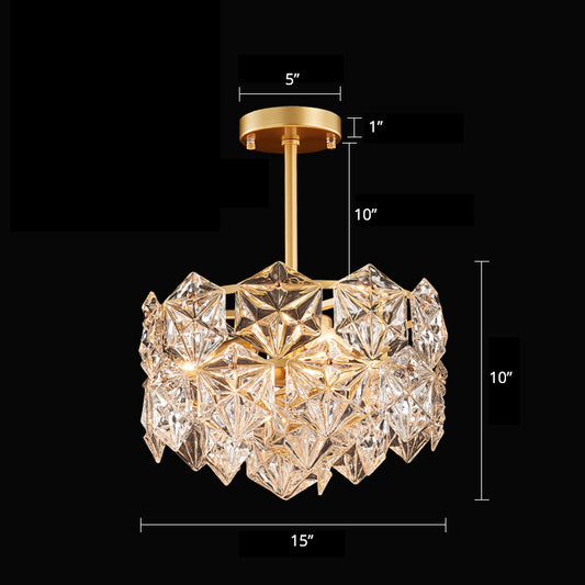 Crystal Hexagons Chandelier Minimalistic Gold Pendant Ceiling Light for Living Room Gold 15" Clearhalo 'Ceiling Lights' 'Chandeliers' 'Modern Chandeliers' 'Modern' Lighting' 2336007