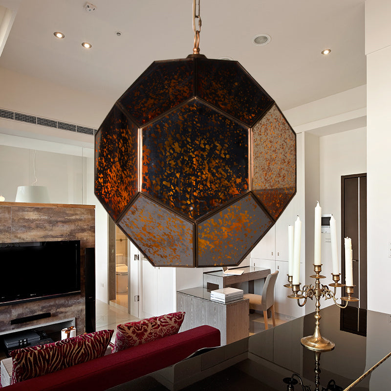 Hexagon Ceiling Chandelier Modernism Brown/ Clear Glass 4 Heads Hanging Light Fixture for Bedroom Clearhalo 'Ceiling Lights' 'Chandeliers' 'Glass shade' 'Glass' Lighting' 233601