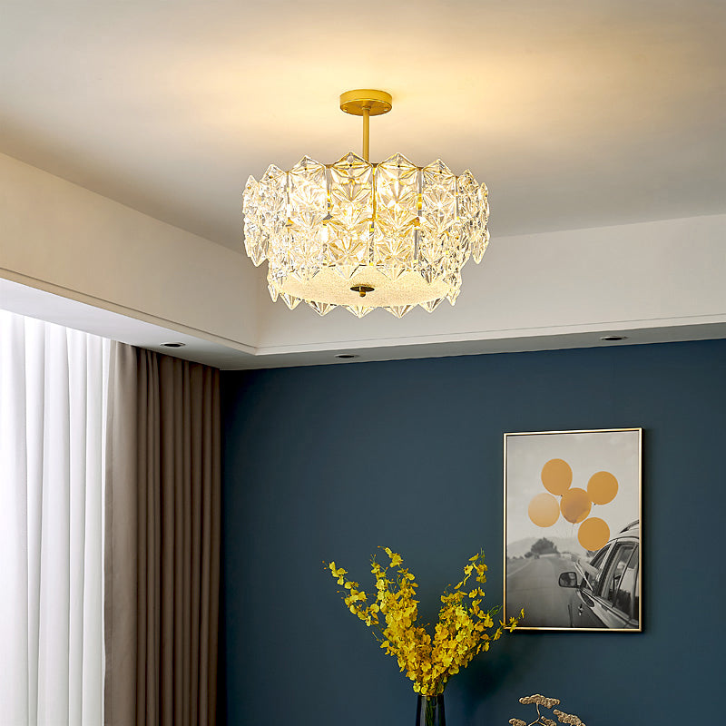 Living Room Ceiling Suspension Lamp Minimalist Gold Chandelier with Hexagonal Crystal Shade Clearhalo 'Ceiling Lights' 'Chandeliers' 'Modern Chandeliers' 'Modern' Lighting' 2336020