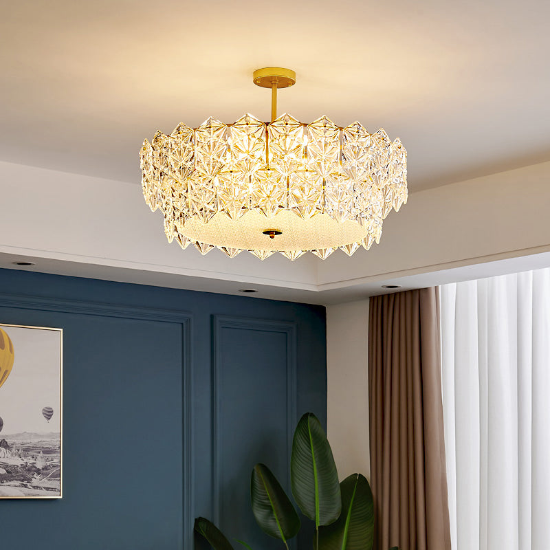 Living Room Ceiling Suspension Lamp Minimalist Gold Chandelier with Hexagonal Crystal Shade Clearhalo 'Ceiling Lights' 'Chandeliers' 'Modern Chandeliers' 'Modern' Lighting' 2336023