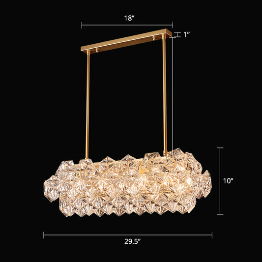 Living Room Ceiling Suspension Lamp Minimalist Gold Chandelier with Hexagonal Crystal Shade Gold 29.5" Clearhalo 'Ceiling Lights' 'Chandeliers' 'Modern Chandeliers' 'Modern' Lighting' 2336024