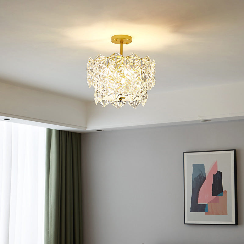 Living Room Ceiling Suspension Lamp Minimalist Gold Chandelier with Hexagonal Crystal Shade Clearhalo 'Ceiling Lights' 'Chandeliers' 'Modern Chandeliers' 'Modern' Lighting' 2336025