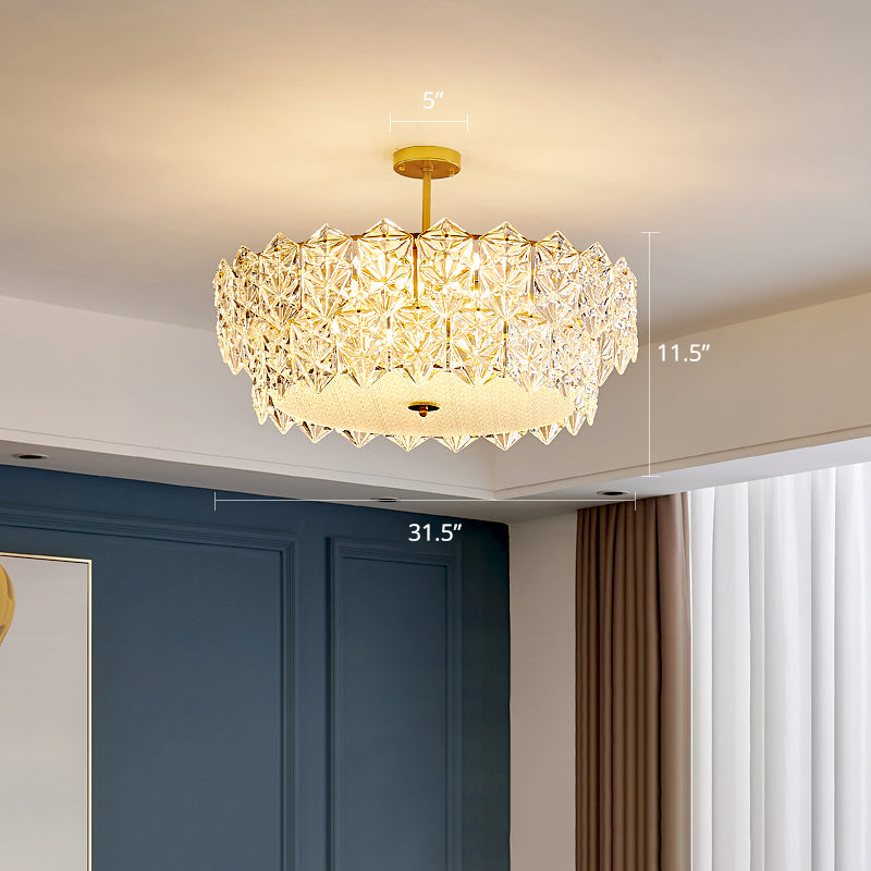 Living Room Ceiling Suspension Lamp Minimalist Gold Chandelier with Hexagonal Crystal Shade Gold 31.5" Clearhalo 'Ceiling Lights' 'Chandeliers' 'Modern Chandeliers' 'Modern' Lighting' 2336026