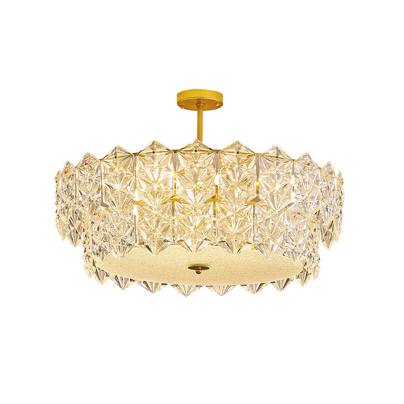 Living Room Ceiling Suspension Lamp Minimalist Gold Chandelier with Hexagonal Crystal Shade Clearhalo 'Ceiling Lights' 'Chandeliers' 'Modern Chandeliers' 'Modern' Lighting' 2336027