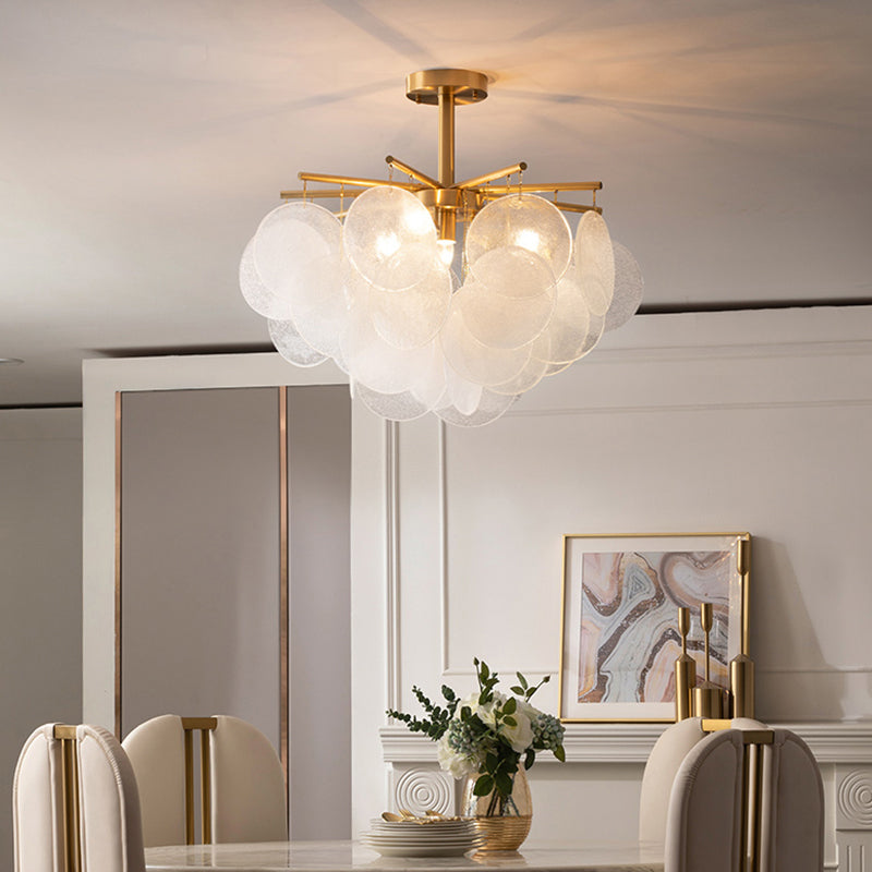 Seedy Glass Disc Ceiling Chandelier Modern Style Gold Finish Pendant Light for Dining Room Clearhalo 'Ceiling Lights' 'Chandeliers' 'Modern Chandeliers' 'Modern' Lighting' 2336065