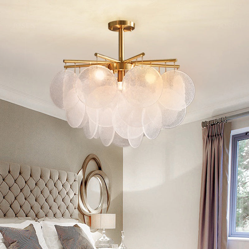 Seedy Glass Disc Ceiling Chandelier Modern Style Gold Finish Pendant Light for Dining Room Clearhalo 'Ceiling Lights' 'Chandeliers' 'Modern Chandeliers' 'Modern' Lighting' 2336068