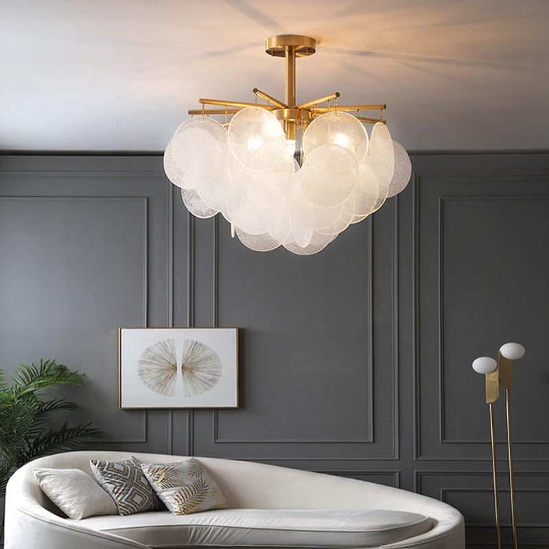 Seedy Glass Disc Ceiling Chandelier Modern Style Gold Finish Pendant Light for Dining Room Clearhalo 'Ceiling Lights' 'Chandeliers' 'Modern Chandeliers' 'Modern' Lighting' 2336069