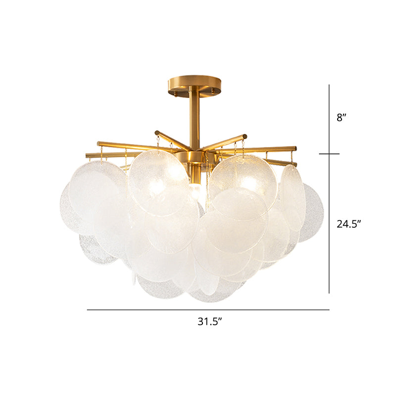 Seedy Glass Disc Ceiling Chandelier Modern Style Gold Finish Pendant Light for Dining Room Gold 31.5" Clearhalo 'Ceiling Lights' 'Chandeliers' 'Modern Chandeliers' 'Modern' Lighting' 2336070