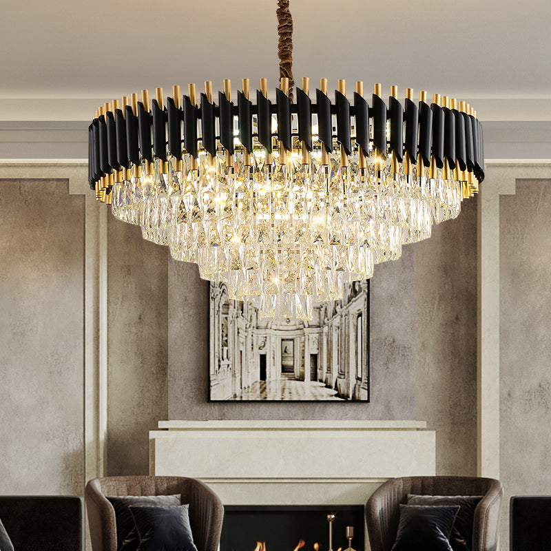 Black Conical Pendant Lamp Modern Opulent K9 Crystal Prism Chandelier for Restaurant Clearhalo 'Ceiling Lights' 'Chandeliers' 'Modern Chandeliers' 'Modern' Lighting' 2336078