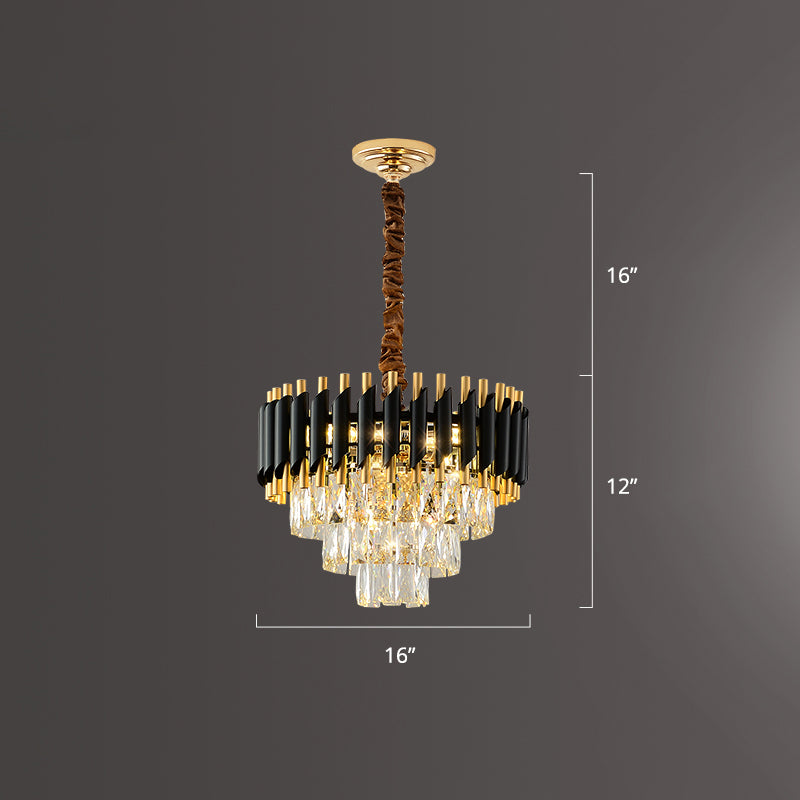 Black Conical Pendant Lamp Modern Opulent K9 Crystal Prism Chandelier for Restaurant Black 16" Clearhalo 'Ceiling Lights' 'Chandeliers' 'Modern Chandeliers' 'Modern' Lighting' 2336079