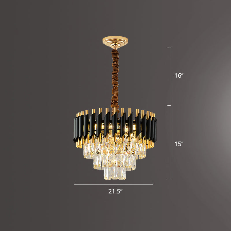 Black Conical Pendant Lamp Modern Opulent K9 Crystal Prism Chandelier for Restaurant Black 21.5" Clearhalo 'Ceiling Lights' 'Chandeliers' 'Modern Chandeliers' 'Modern' Lighting' 2336080