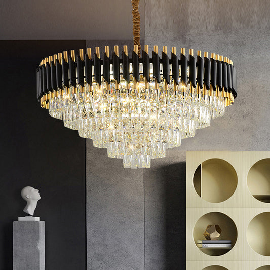Black Conical Pendant Lamp Modern Opulent K9 Crystal Prism Chandelier for Restaurant Clearhalo 'Ceiling Lights' 'Chandeliers' 'Modern Chandeliers' 'Modern' Lighting' 2336082