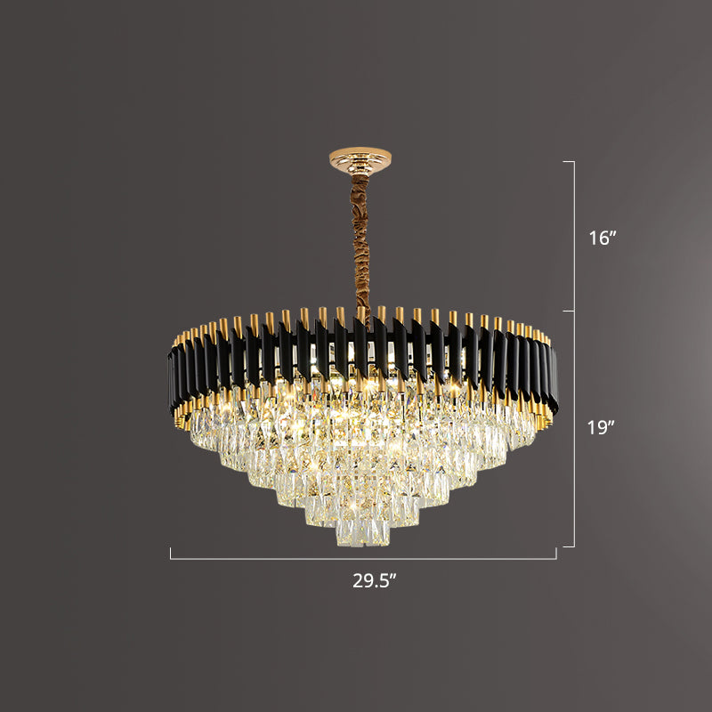 Black Conical Pendant Lamp Modern Opulent K9 Crystal Prism Chandelier for Restaurant Black 29.5" Clearhalo 'Ceiling Lights' 'Chandeliers' 'Modern Chandeliers' 'Modern' Lighting' 2336083