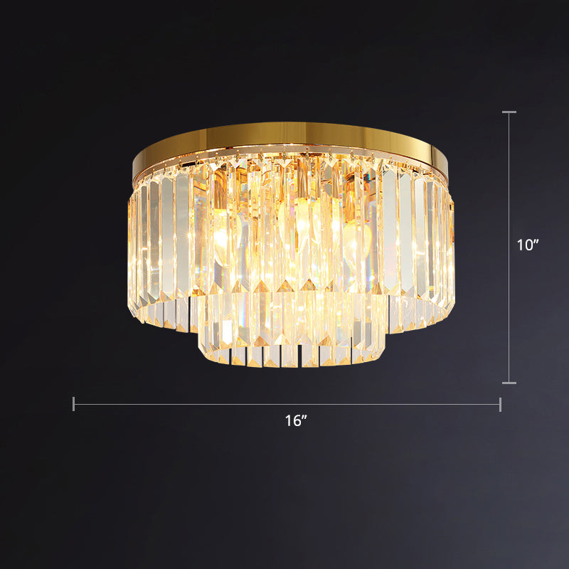 Circular Crystal Prism Flush Ceiling Light Minimalist Gold Flush-Mount Light Fixture for Bedroom Gold 16" Clearhalo 'Ceiling Lights' 'Close To Ceiling Lights' 'Close to ceiling' 'Flush mount' Lighting' 2336109