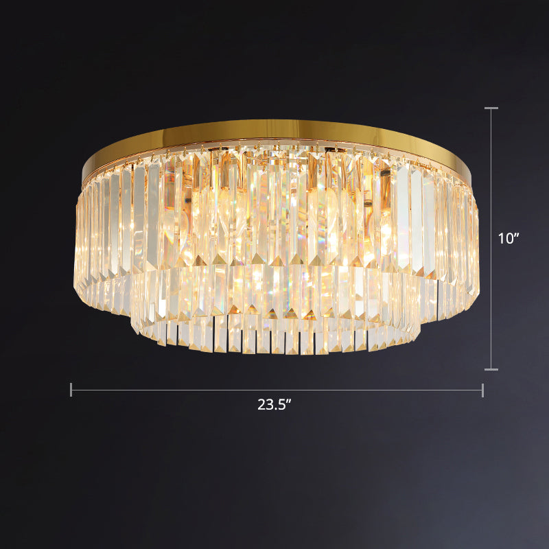 Circular Crystal Prism Flush Ceiling Light Minimalist Gold Flush-Mount Light Fixture for Bedroom Gold 23.5" Clearhalo 'Ceiling Lights' 'Close To Ceiling Lights' 'Close to ceiling' 'Flush mount' Lighting' 2336110