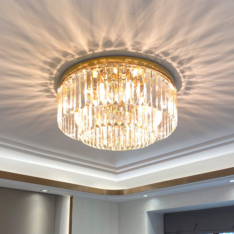 Circular Crystal Prism Flush Ceiling Light Minimalist Gold Flush-Mount Light Fixture for Bedroom Clearhalo 'Ceiling Lights' 'Close To Ceiling Lights' 'Close to ceiling' 'Flush mount' Lighting' 2336111