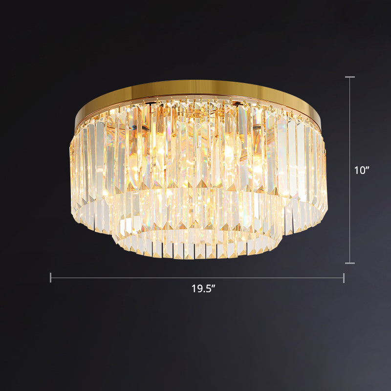 Circular Crystal Prism Flush Ceiling Light Minimalist Gold Flush-Mount Light Fixture for Bedroom Gold 19.5" Clearhalo 'Ceiling Lights' 'Close To Ceiling Lights' 'Close to ceiling' 'Flush mount' Lighting' 2336112