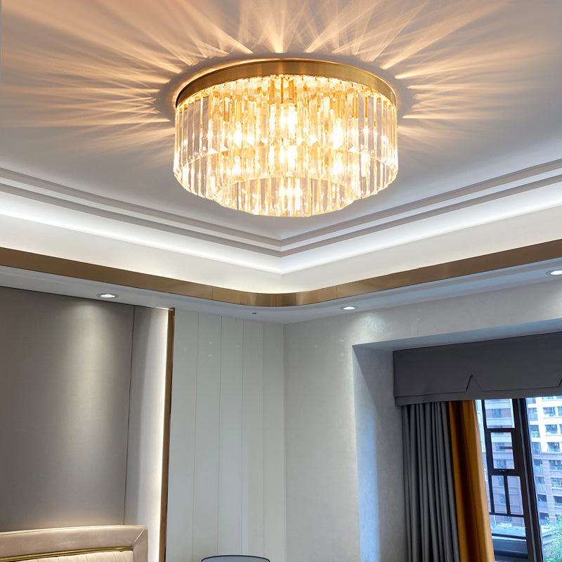 Circular Crystal Prism Flush Ceiling Light Minimalist Gold Flush-Mount Light Fixture for Bedroom Clearhalo 'Ceiling Lights' 'Close To Ceiling Lights' 'Close to ceiling' 'Flush mount' Lighting' 2336113