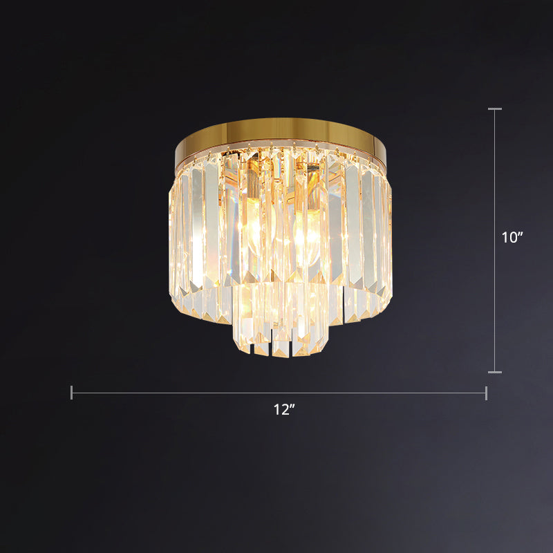 Circular Crystal Prism Flush Ceiling Light Minimalist Gold Flush-Mount Light Fixture for Bedroom Gold 12" Clearhalo 'Ceiling Lights' 'Close To Ceiling Lights' 'Close to ceiling' 'Flush mount' Lighting' 2336114