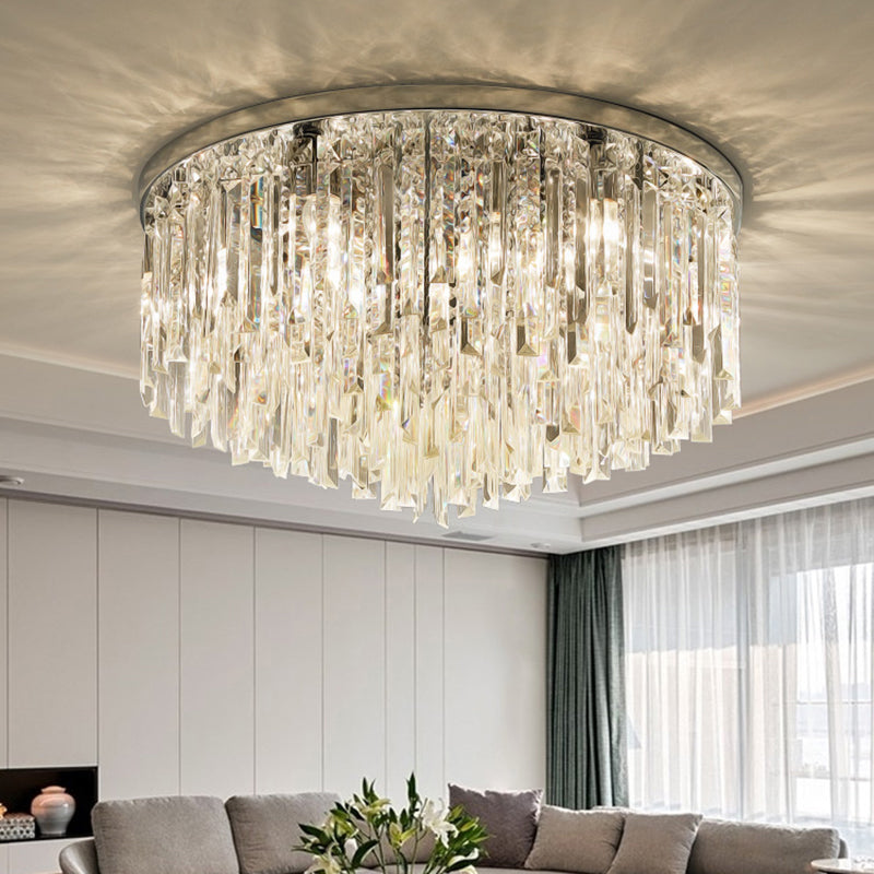 Round Bedroom Flushmount Lighting Clear Crystal Icicles Modern Ceiling Mounted Light Clearhalo 'Ceiling Lights' 'Close To Ceiling Lights' 'Close to ceiling' 'Flush mount' Lighting' 2336117