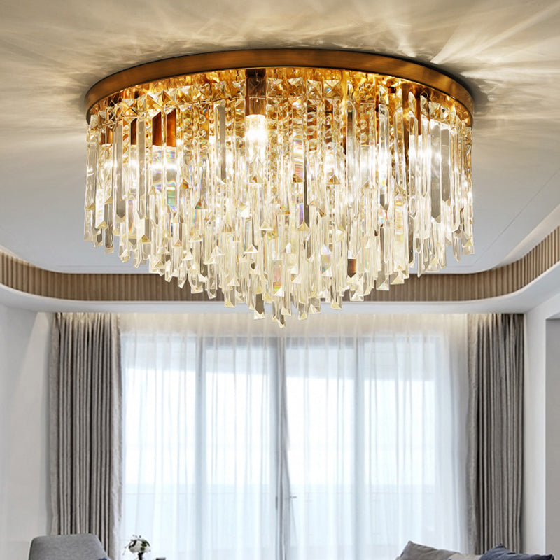 Round Bedroom Flushmount Lighting Clear Crystal Icicles Modern Ceiling Mounted Light Clearhalo 'Ceiling Lights' 'Close To Ceiling Lights' 'Close to ceiling' 'Flush mount' Lighting' 2336120