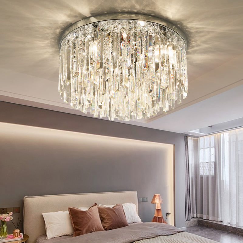 Round Bedroom Flushmount Lighting Clear Crystal Icicles Modern Ceiling Mounted Light Clearhalo 'Ceiling Lights' 'Close To Ceiling Lights' 'Close to ceiling' 'Flush mount' Lighting' 2336122