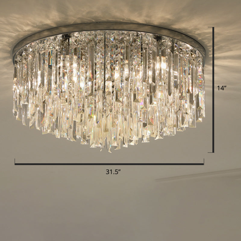 Round Bedroom Flushmount Lighting Clear Crystal Icicles Modern Ceiling Mounted Light Chrome 31.5" Clearhalo 'Ceiling Lights' 'Close To Ceiling Lights' 'Close to ceiling' 'Flush mount' Lighting' 2336123