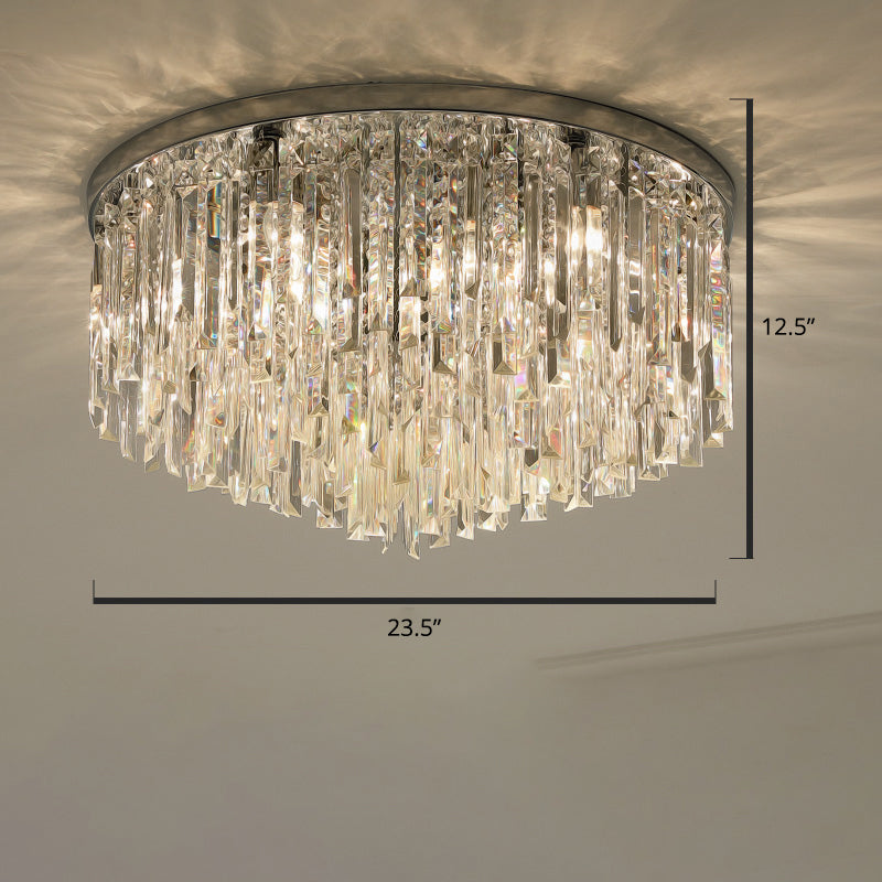 Round Bedroom Flushmount Lighting Clear Crystal Icicles Modern Ceiling Mounted Light Chrome 23.5" Clearhalo 'Ceiling Lights' 'Close To Ceiling Lights' 'Close to ceiling' 'Flush mount' Lighting' 2336125