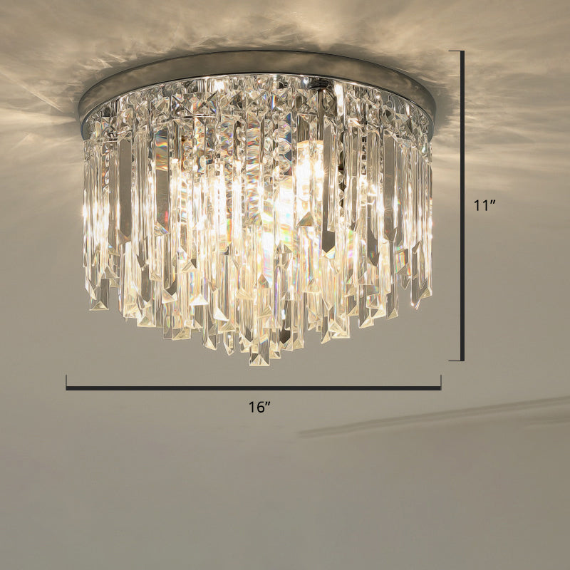 Round Bedroom Flushmount Lighting Clear Crystal Icicles Modern Ceiling Mounted Light Chrome 16" Clearhalo 'Ceiling Lights' 'Close To Ceiling Lights' 'Close to ceiling' 'Flush mount' Lighting' 2336127