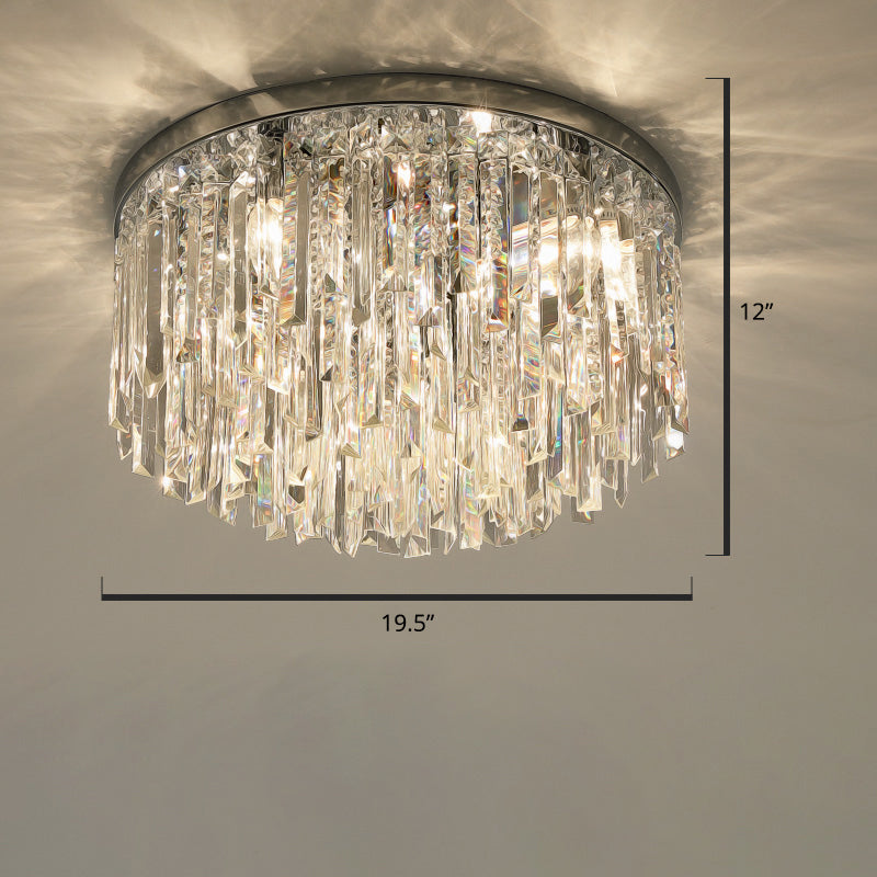 Round Bedroom Flushmount Lighting Clear Crystal Icicles Modern Ceiling Mounted Light Chrome 19.5" Clearhalo 'Ceiling Lights' 'Close To Ceiling Lights' 'Close to ceiling' 'Flush mount' Lighting' 2336128