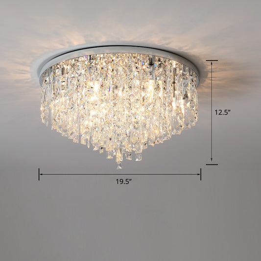 Round Beveled K9 Crystal Ceiling Lamp Modernism Flush Mounted Light for Living Room Silver 19.5" Clearhalo 'Ceiling Lights' 'Close To Ceiling Lights' 'Close to ceiling' 'Flush mount' Lighting' 2336130