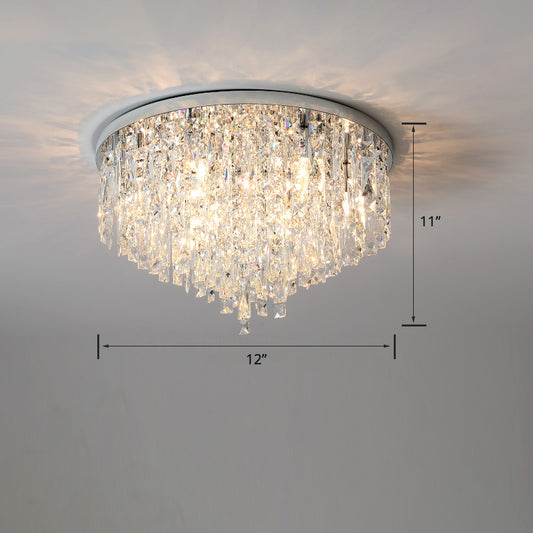 Round Beveled K9 Crystal Ceiling Lamp Modernism Flush Mounted Light for Living Room Silver 12" Clearhalo 'Ceiling Lights' 'Close To Ceiling Lights' 'Close to ceiling' 'Flush mount' Lighting' 2336133