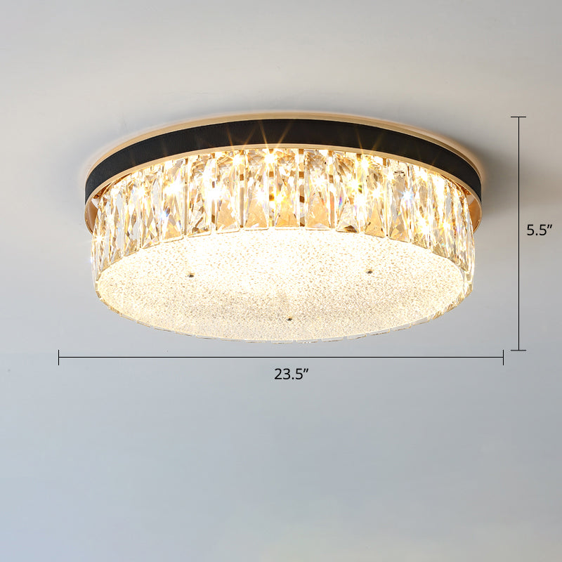 Geometric Shape LED Flush Mount Fixture Simplicity K9 Crystal Bedroom Flush Ceiling Light Black 23.5" Round Clearhalo 'Ceiling Lights' 'Close To Ceiling Lights' 'Close to ceiling' 'Flush mount' Lighting' 2336160