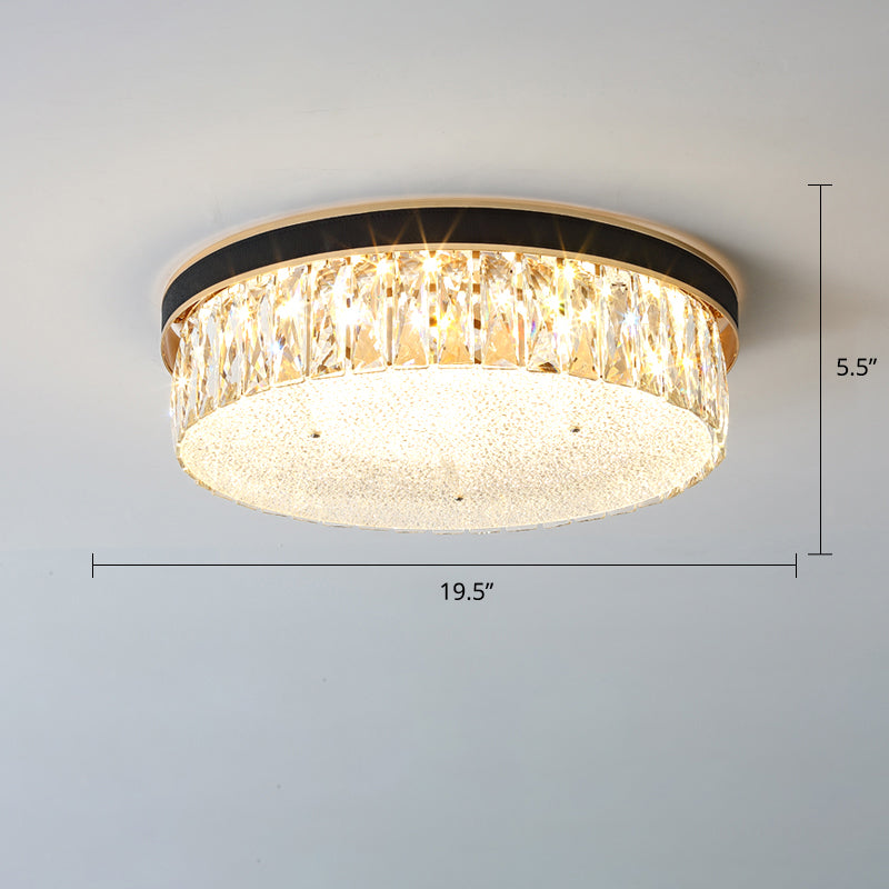 Geometric Shape LED Flush Mount Fixture Simplicity K9 Crystal Bedroom Flush Ceiling Light Black 19.5" Round Clearhalo 'Ceiling Lights' 'Close To Ceiling Lights' 'Close to ceiling' 'Flush mount' Lighting' 2336161