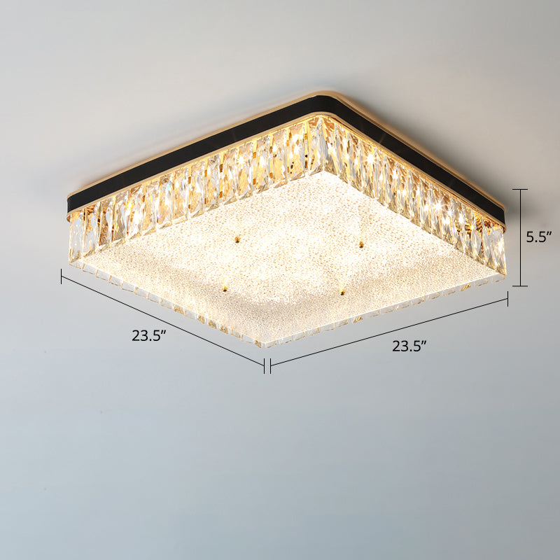 Geometric Shape LED Flush Mount Fixture Simplicity K9 Crystal Bedroom Flush Ceiling Light Black 23.5" Square Plate Clearhalo 'Ceiling Lights' 'Close To Ceiling Lights' 'Close to ceiling' 'Flush mount' Lighting' 2336165