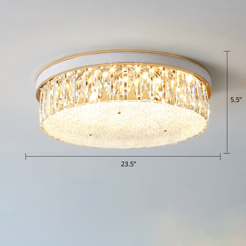 Geometric Shape LED Flush Mount Fixture Simplicity K9 Crystal Bedroom Flush Ceiling Light White 23.5" Round Clearhalo 'Ceiling Lights' 'Close To Ceiling Lights' 'Close to ceiling' 'Flush mount' Lighting' 2336168