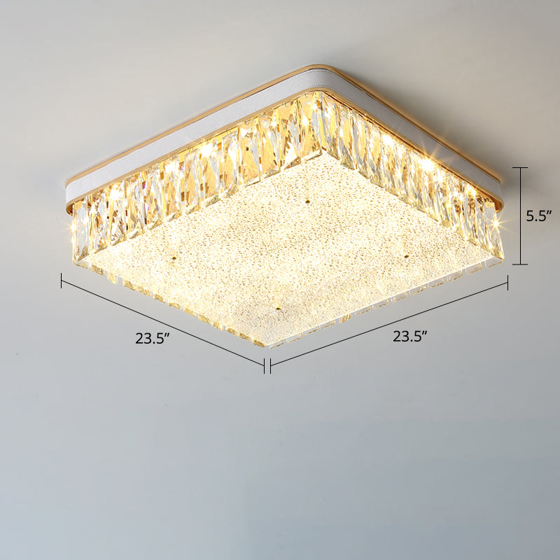 Geometric Shape LED Flush Mount Fixture Simplicity K9 Crystal Bedroom Flush Ceiling Light White 23.5" Square Plate Clearhalo 'Ceiling Lights' 'Close To Ceiling Lights' 'Close to ceiling' 'Flush mount' Lighting' 2336170