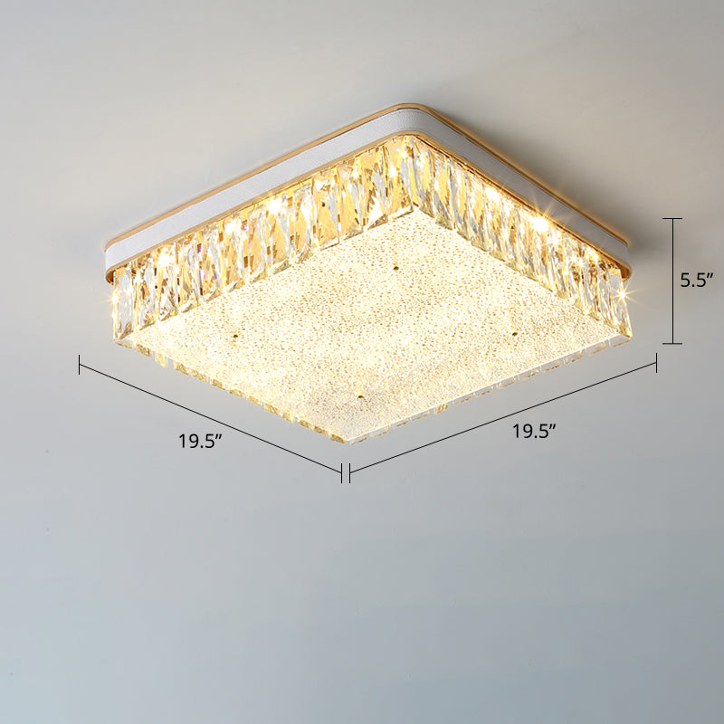 Geometric Shape LED Flush Mount Fixture Simplicity K9 Crystal Bedroom Flush Ceiling Light White 19.5" Square Plate Clearhalo 'Ceiling Lights' 'Close To Ceiling Lights' 'Close to ceiling' 'Flush mount' Lighting' 2336171