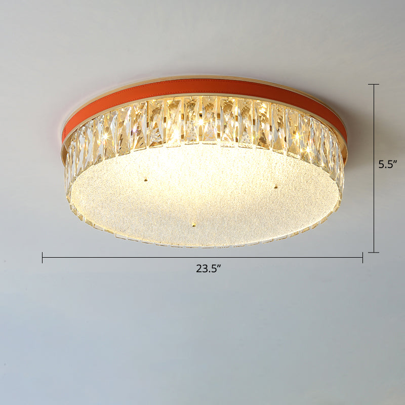 Geometric Shape LED Flush Mount Fixture Simplicity K9 Crystal Bedroom Flush Ceiling Light Orange 23.5" Round Clearhalo 'Ceiling Lights' 'Close To Ceiling Lights' 'Close to ceiling' 'Flush mount' Lighting' 2336172