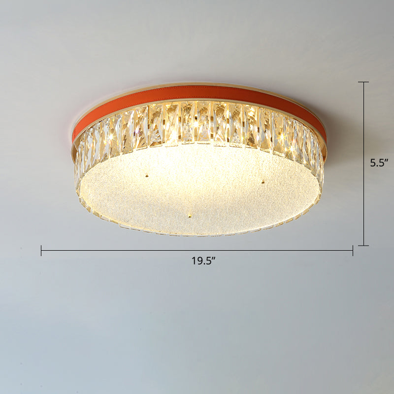 Geometric Shape LED Flush Mount Fixture Simplicity K9 Crystal Bedroom Flush Ceiling Light Orange 19.5" Round Clearhalo 'Ceiling Lights' 'Close To Ceiling Lights' 'Close to ceiling' 'Flush mount' Lighting' 2336173