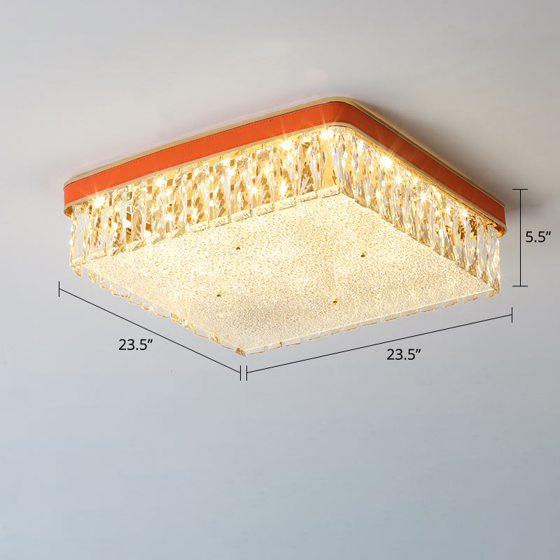 Geometric Shape LED Flush Mount Fixture Simplicity K9 Crystal Bedroom Flush Ceiling Light Orange 23.5" Square Plate Clearhalo 'Ceiling Lights' 'Close To Ceiling Lights' 'Close to ceiling' 'Flush mount' Lighting' 2336174